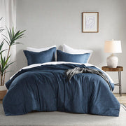 Camden - King/California King Chambray Print Solid Comforter Set - Navy