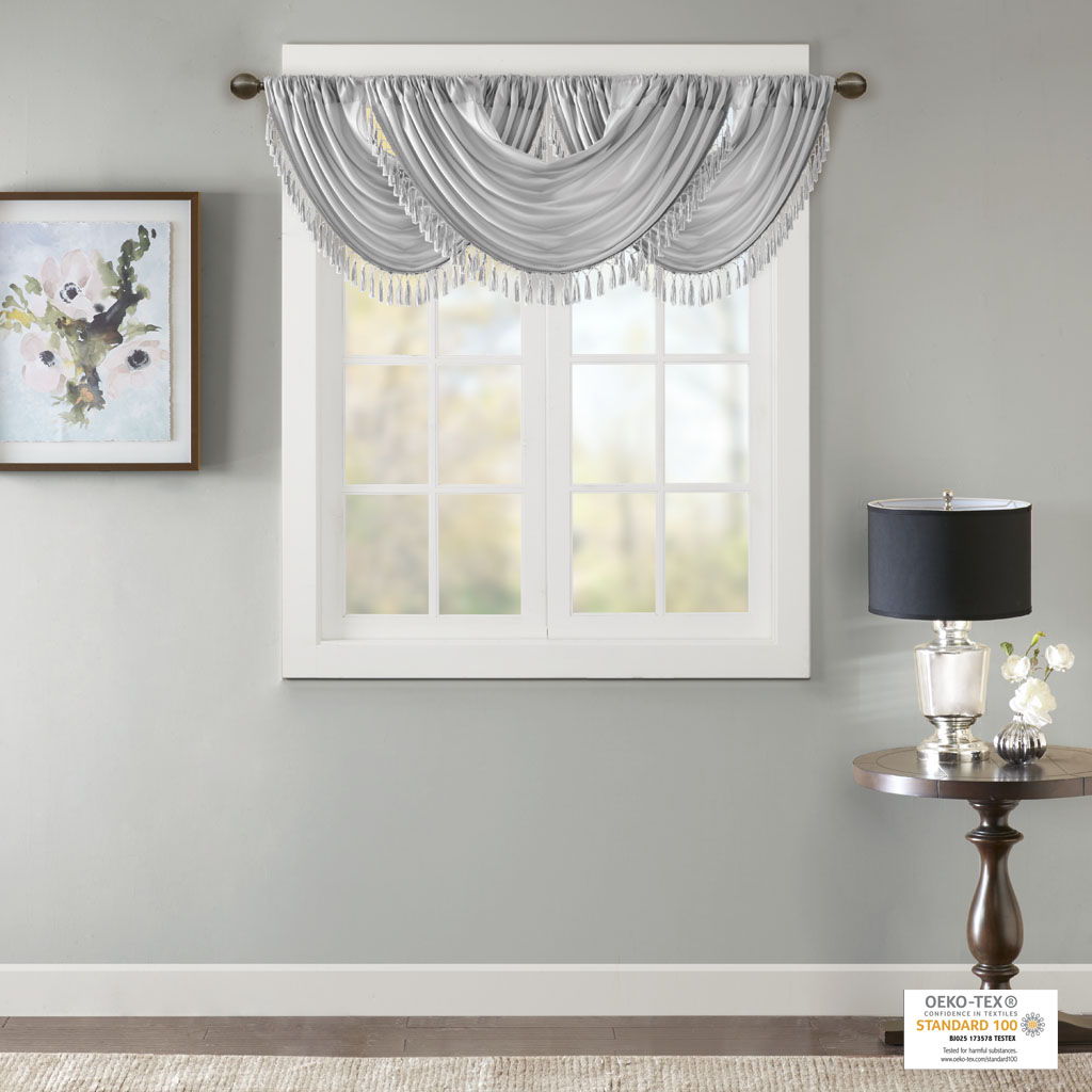 Elena - Waterfall Embellished Valance - Silver
