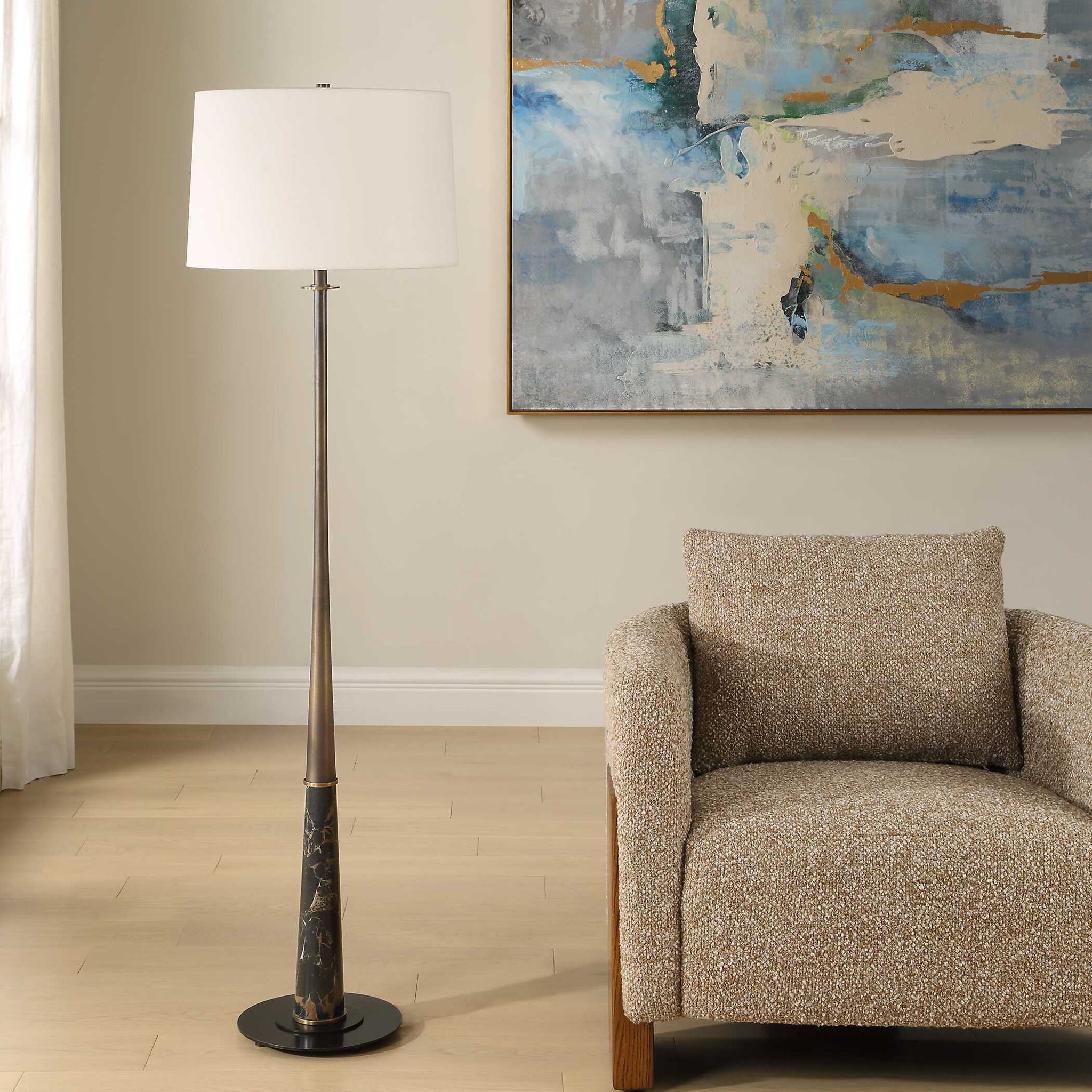 Tallarico - Brass & Marble Floor Lamp - Black / Bronze / Brown
