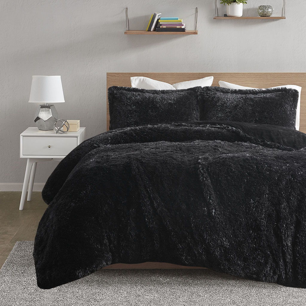 Malea - Shaggy Duvet Cover Set - Black