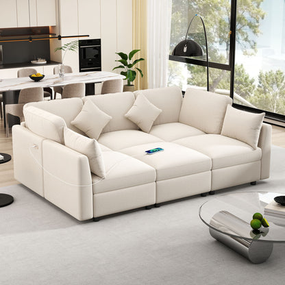 Sectional Sofa Modular U-Shaped With Ottoman & USB Ports
