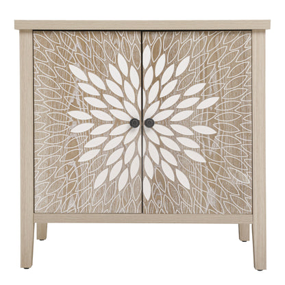 2 Door Carved Storage Cabinet With Adjustable Shelf, Accent Furniture