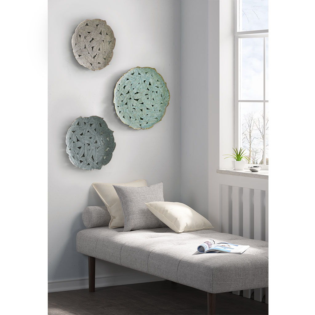 Rossi - Feather Painted Round Wall Decor (Set of 3) - Blue