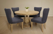 Five Piece Natural Round Solid Wood Dining Set with Four Chairs