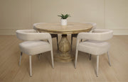 Five Piece Dark Brown Round Solid Wood Dining Set with Four Chairs
