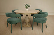 Five Piece Dark Brown Round Solid Wood Dining Set with Four Chairs