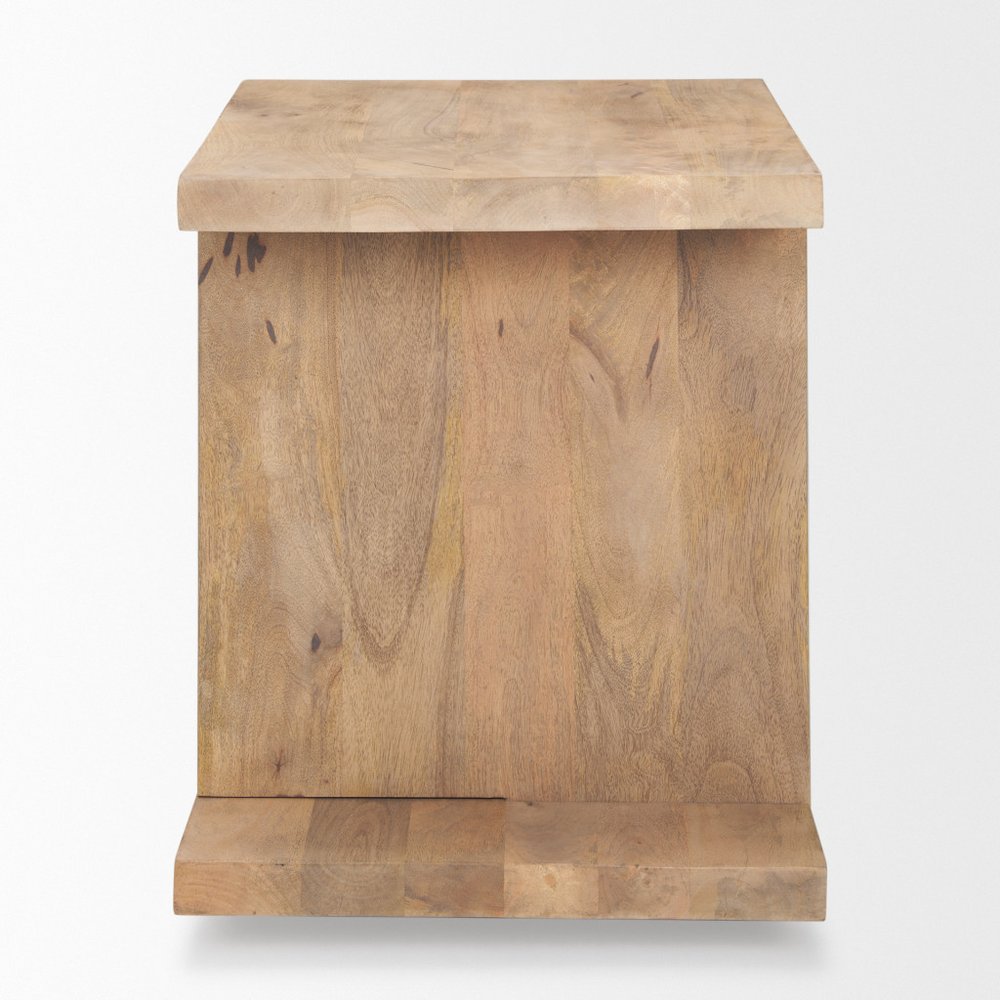 22" Brown Solid Wood Sled End Table With Shelf