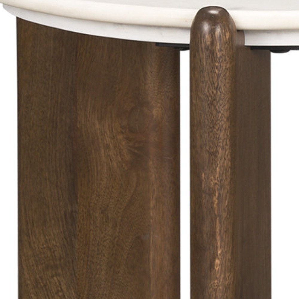 20" White And Brown Marble And Solid Wood End Table