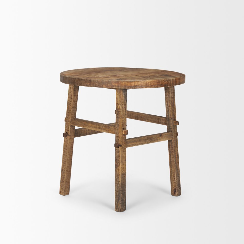 26" Brown Distressed Solid Wood End Table