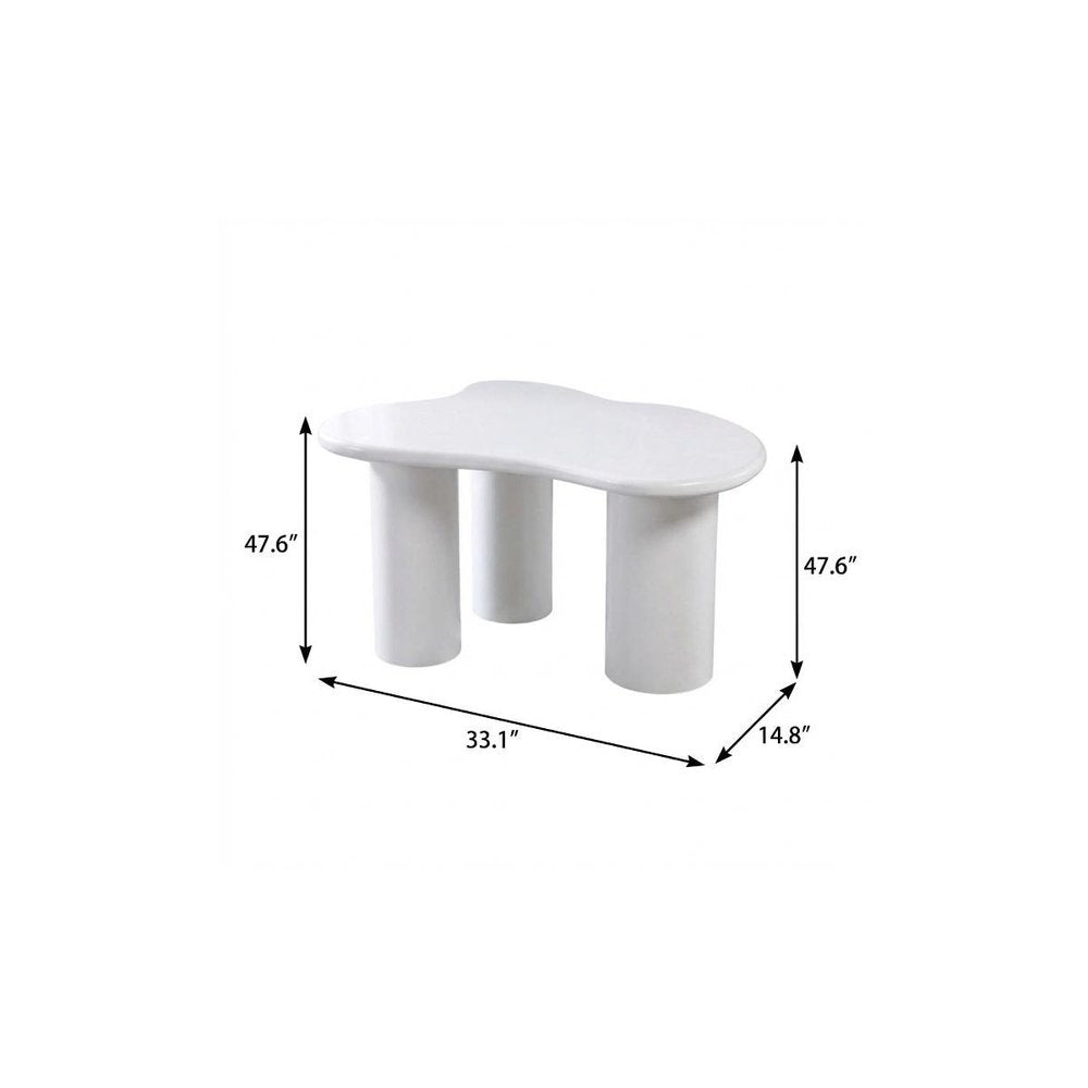 33" White Solid Wood Free Form Coffee Table