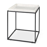 20" White and Black Marble and Metal Square Frame End Table