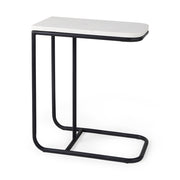 23" Black And White Marble and Metal C Table End Table