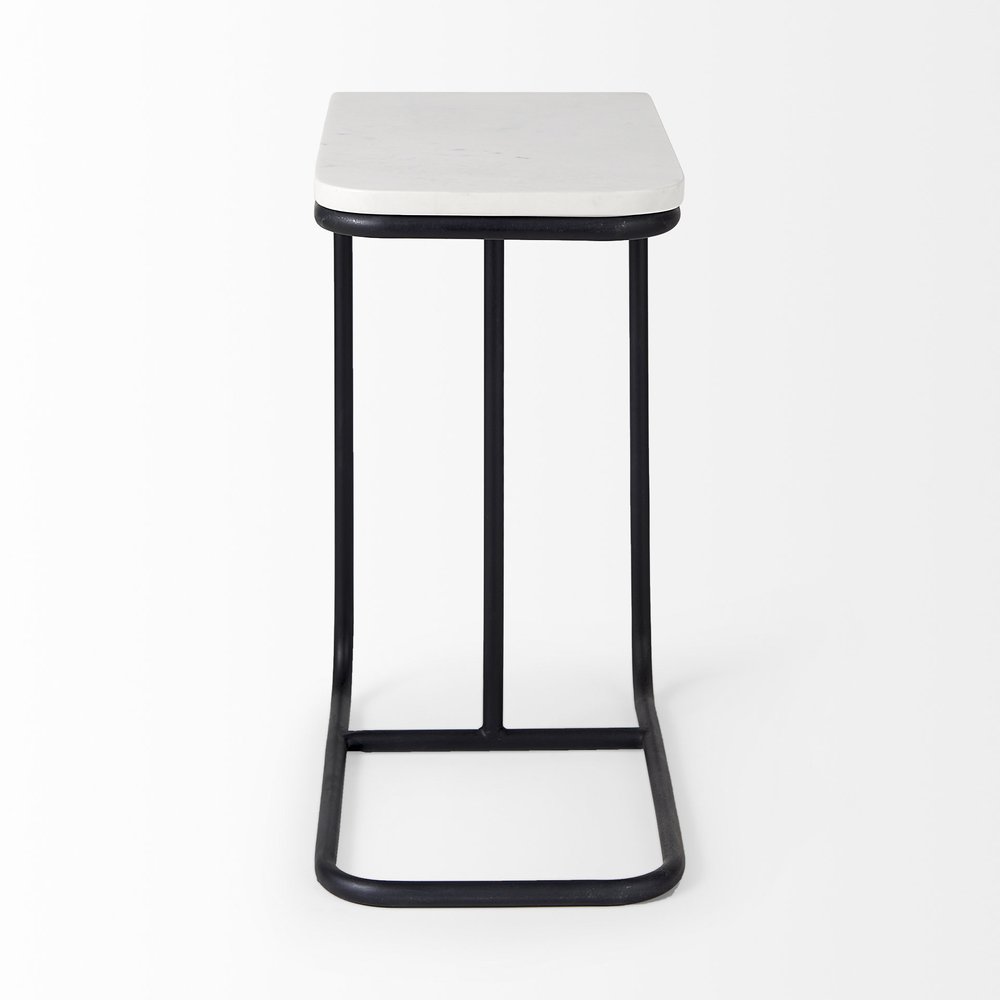 23" Black And White Marble and Metal C Table End Table