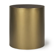 22" Antiqued Gold And Brown Metal And Solid Wood Drum End Table With Storage