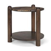 26" Brown Marble And Solid Wood End Table With Shelf