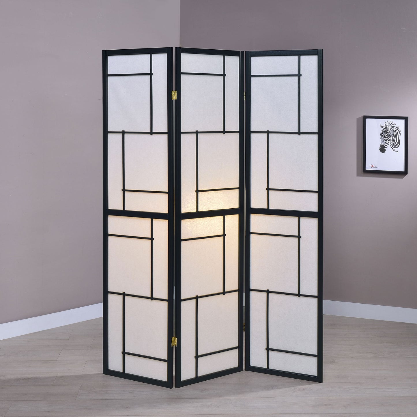 Reese - 3 Panel Room Divider Folding Shoji Screen With Accents - Beige / White