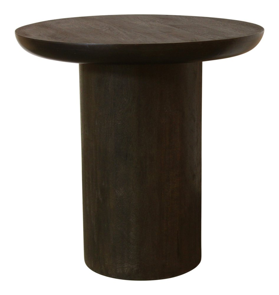 24" Dark Brown Distressed Solid Wood Round Pedestal End Table