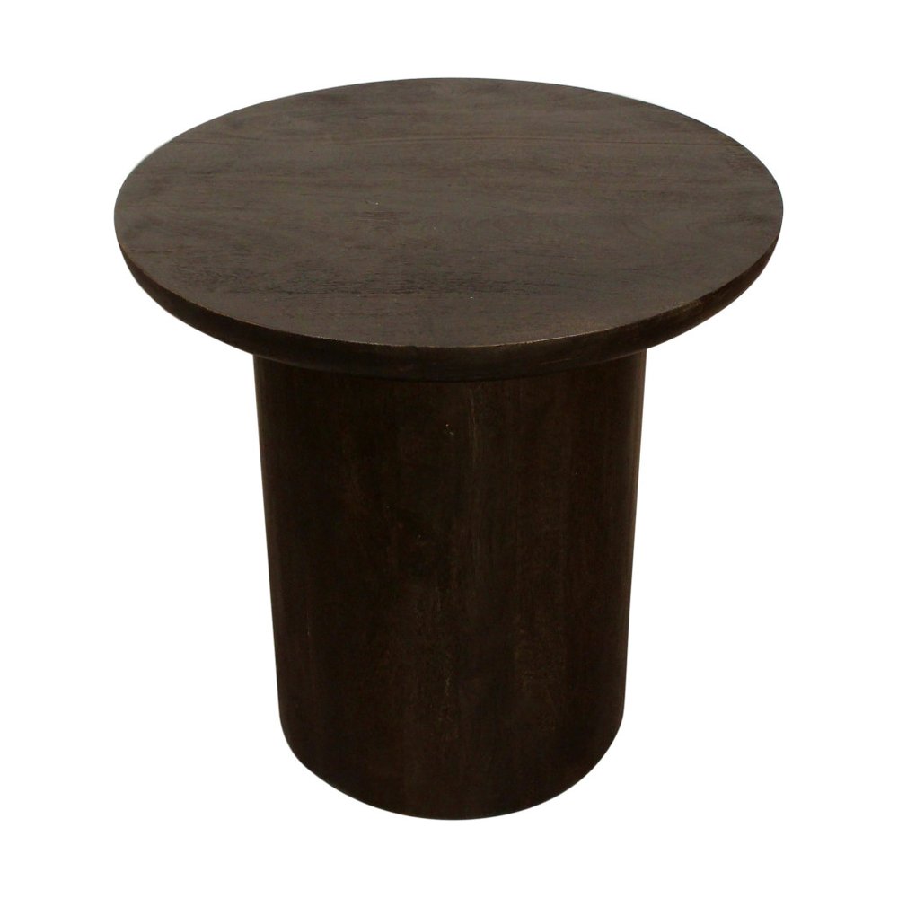 24" Dark Brown Distressed Solid Wood Round Pedestal End Table