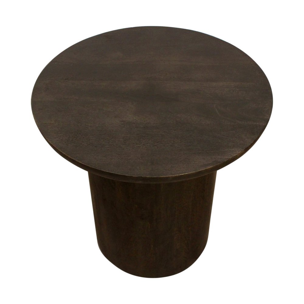 24" Dark Brown Distressed Solid Wood Round Pedestal End Table