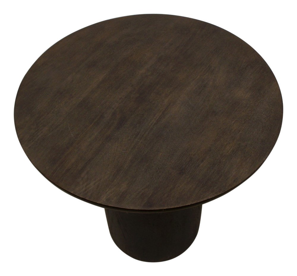 24" Dark Brown Distressed Solid Wood Round Pedestal End Table
