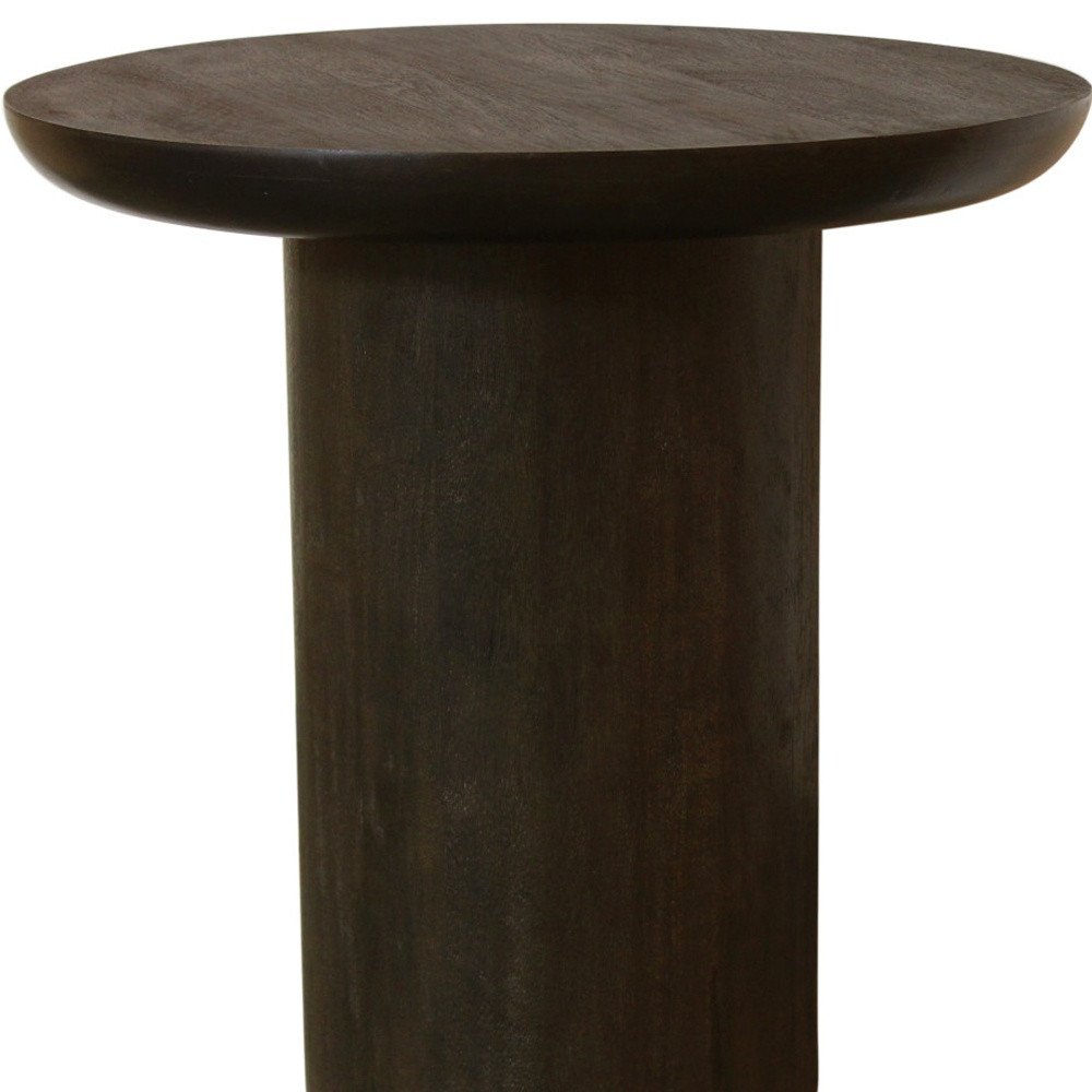24" Dark Brown Distressed Solid Wood Round Pedestal End Table