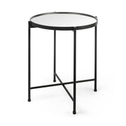 24" Silver and Black Mirrored Glass and Iron Round End Table