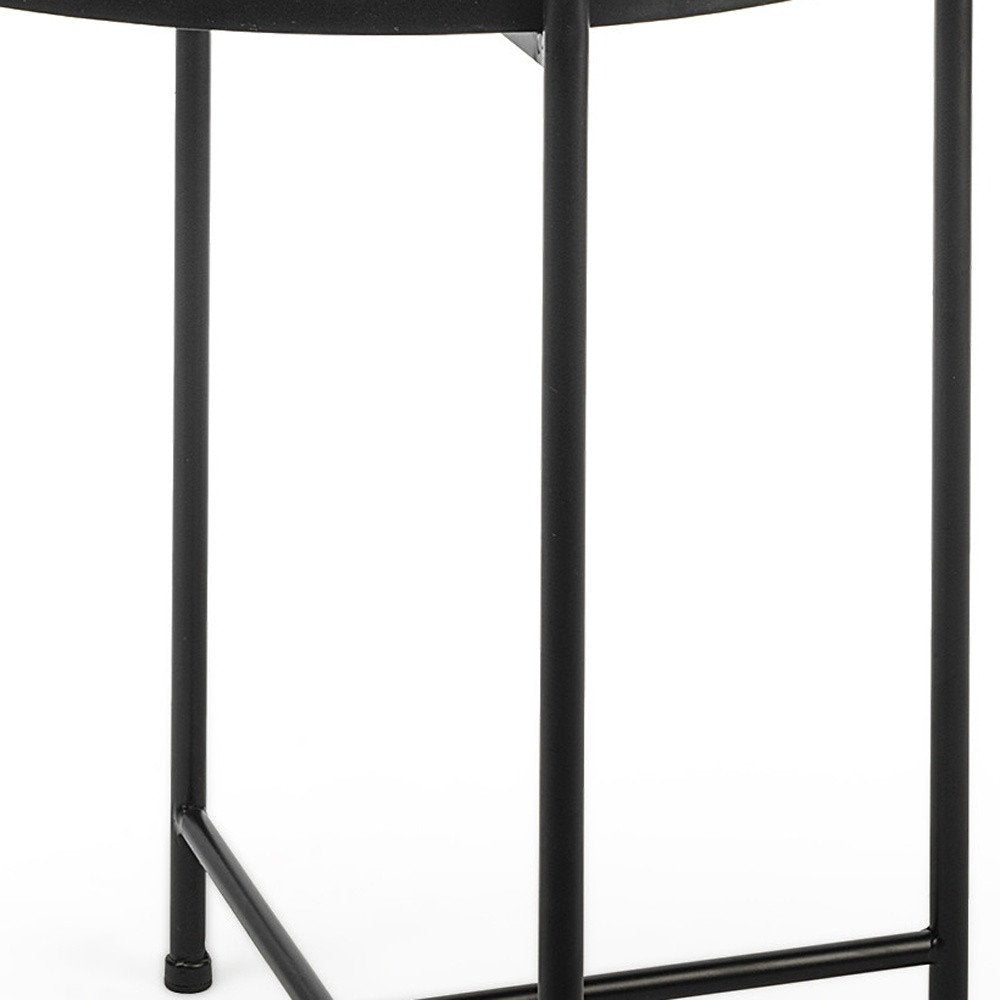 24" Silver and Black Mirrored Glass and Iron Round End Table