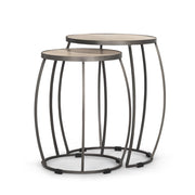 Set of Two Natural and Silver Solid Wood and Iron Round Frame Nested Tables