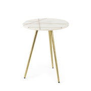 16" White and Gold Stone and Metal Tray Table