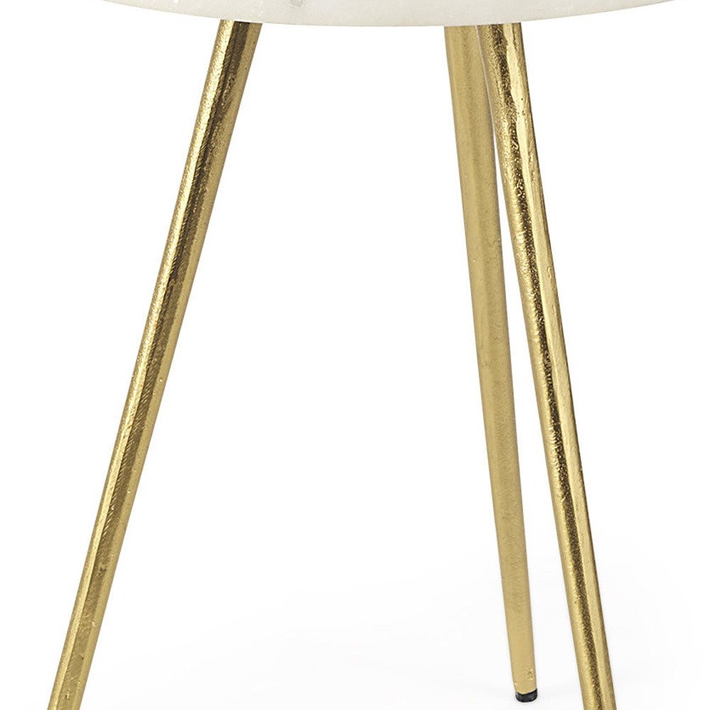 16" White and Gold Stone and Metal Tray Table