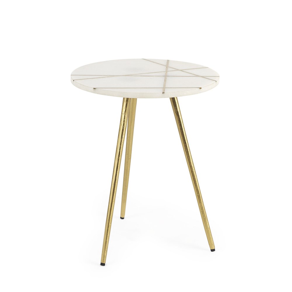 16" White and Gold Stone and Metal Tray Table