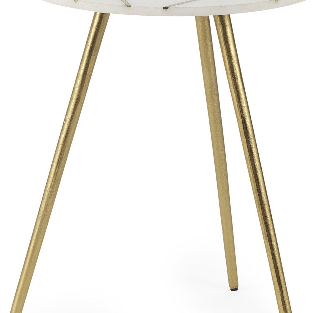 18" White and Gold Stone and Metal Tray Table