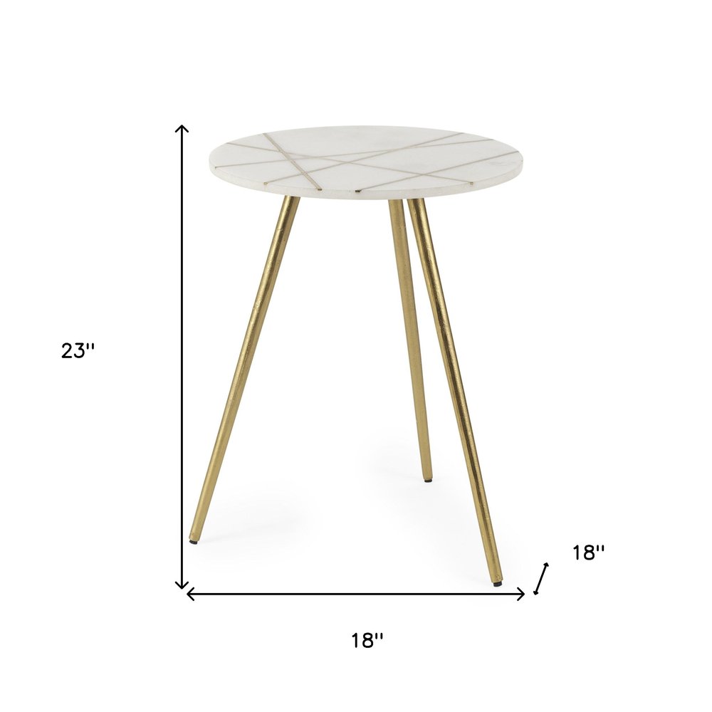 18" White and Gold Stone and Metal Tray Table