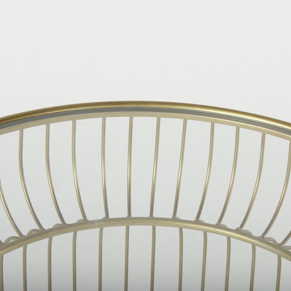 Set of Two Clear and Gold Tempered Glass and Metal Wire Round Drum End Tables