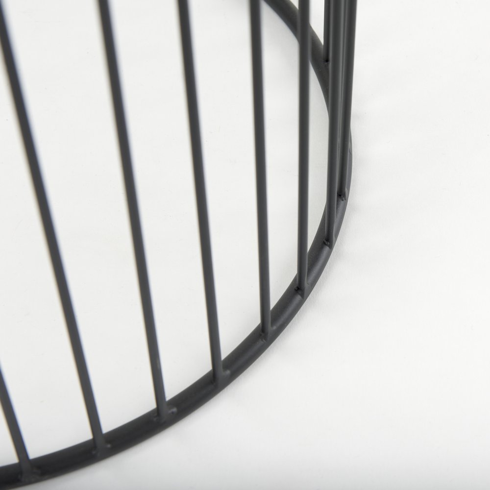 Set of Two Clear and Black Tempered Glass and Metal Wire Round Drum End Tables