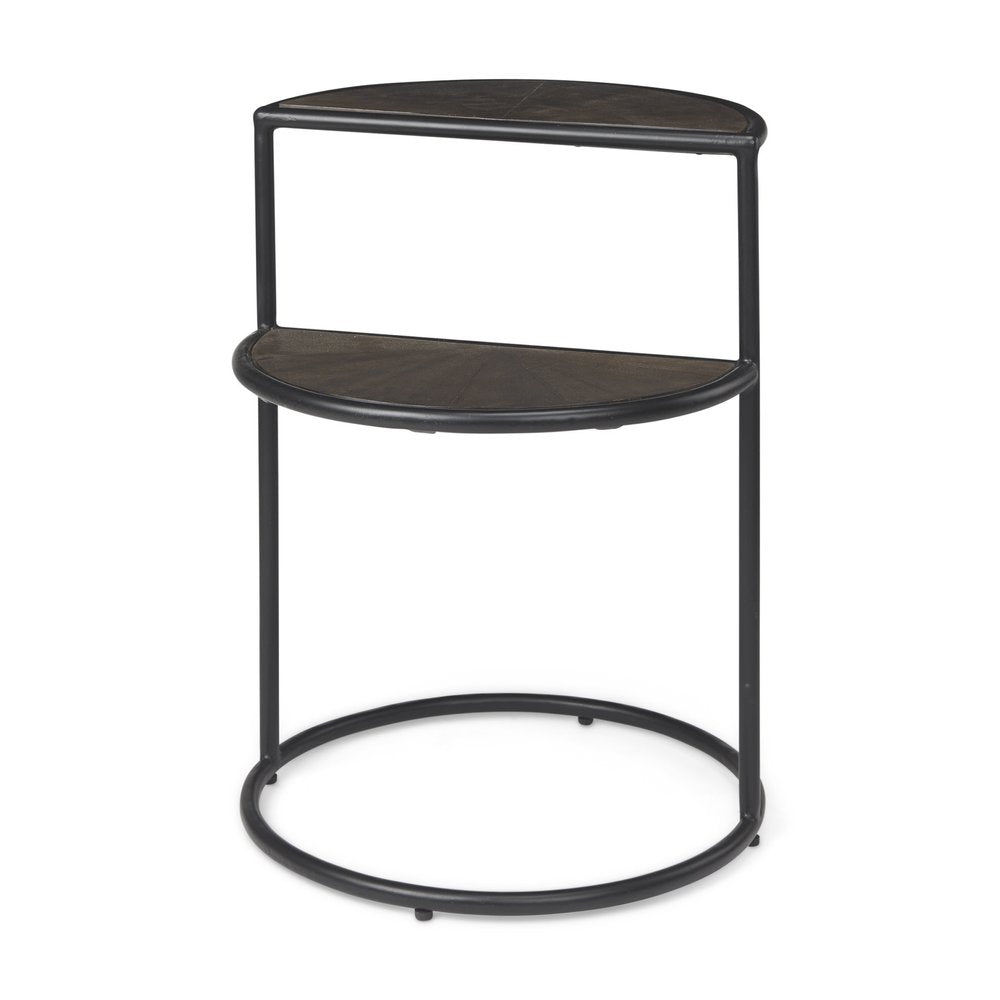 19" Espresso and Black Solid Wood and Metal Tray Table