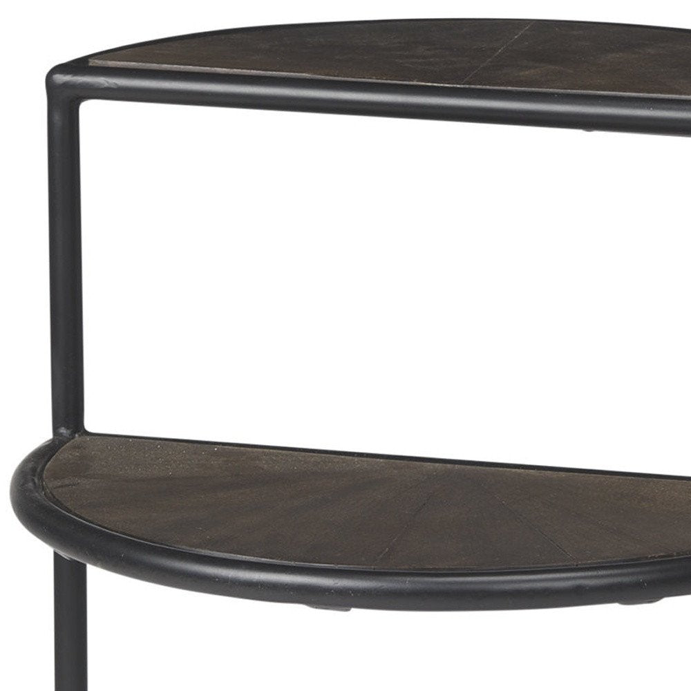 19" Espresso and Black Solid Wood and Metal Tray Table