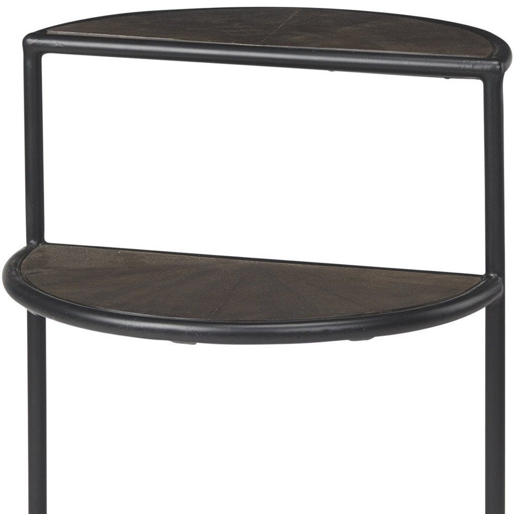 19" Espresso and Black Solid Wood and Metal Tray Table