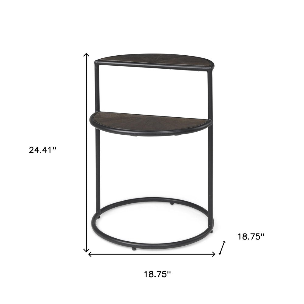 19" Espresso and Black Solid Wood and Metal Tray Table