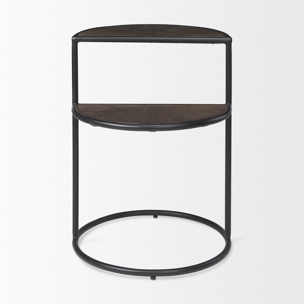 19" Espresso and Black Solid Wood and Metal Tray Table