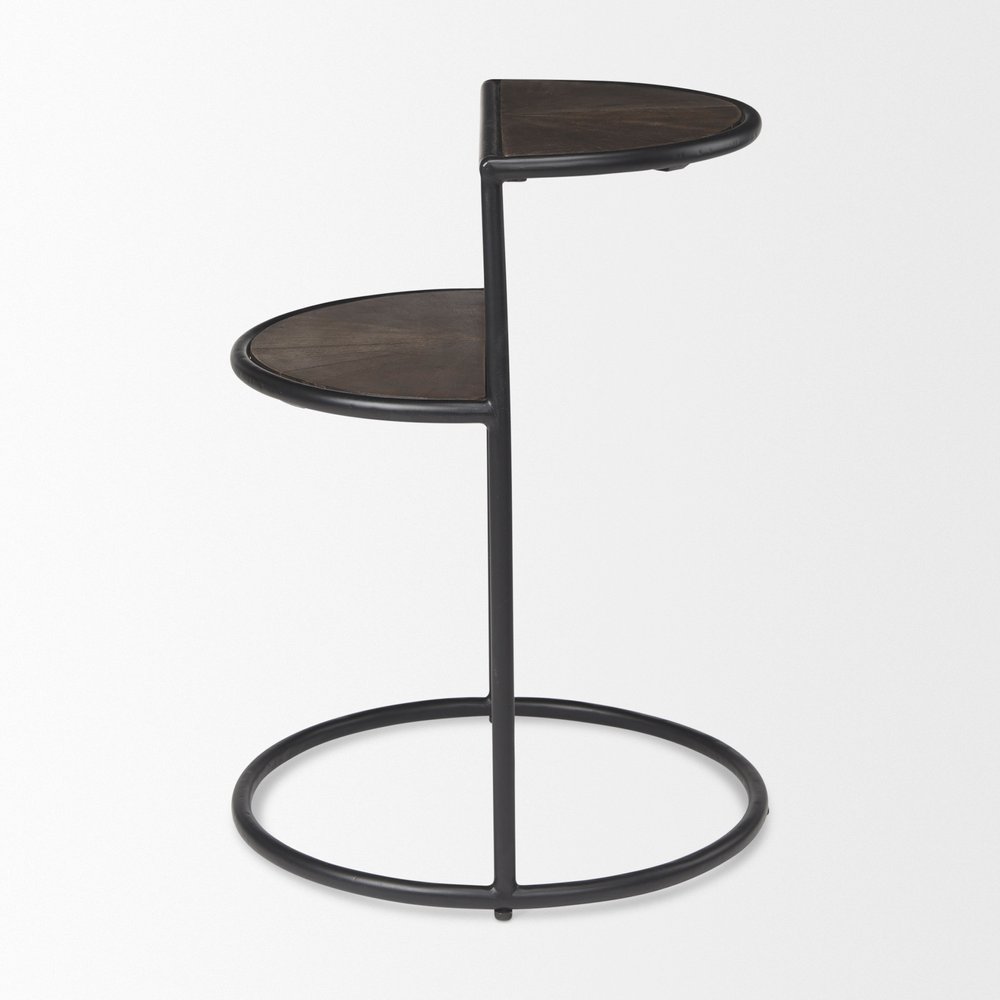 19" Espresso and Black Solid Wood and Metal Tray Table
