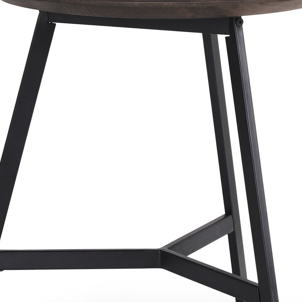 23" Espresso and Black Solid Wood and Metal Tray Table