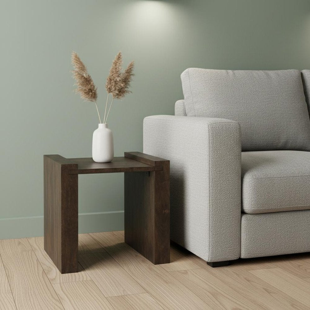 22" Espresso and Brown Solid Wood and Wood Tray Table