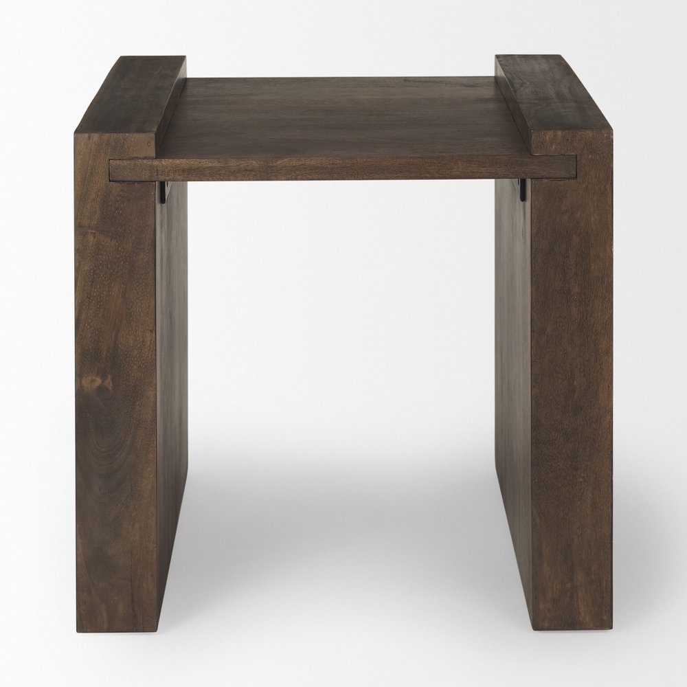 22" Espresso and Brown Solid Wood and Wood Tray Table
