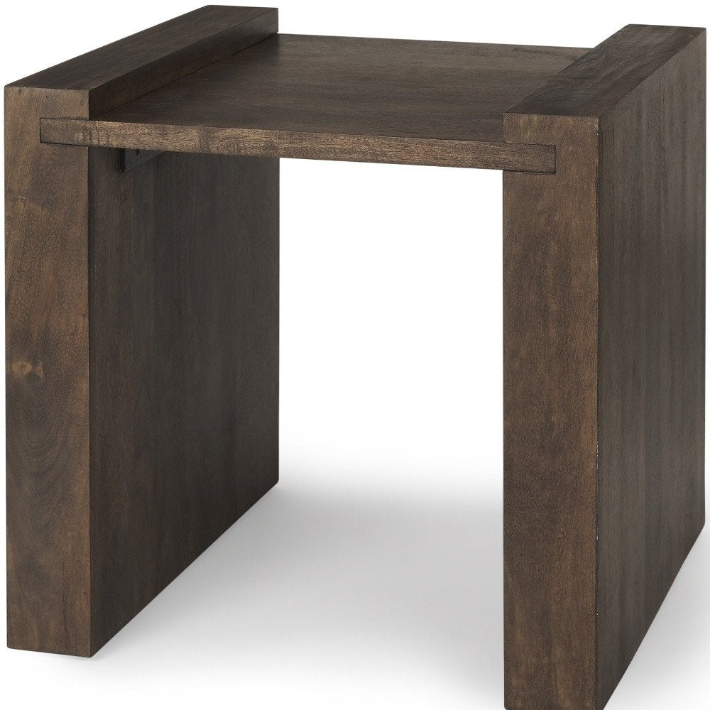 22" Espresso and Brown Solid Wood and Wood Tray Table