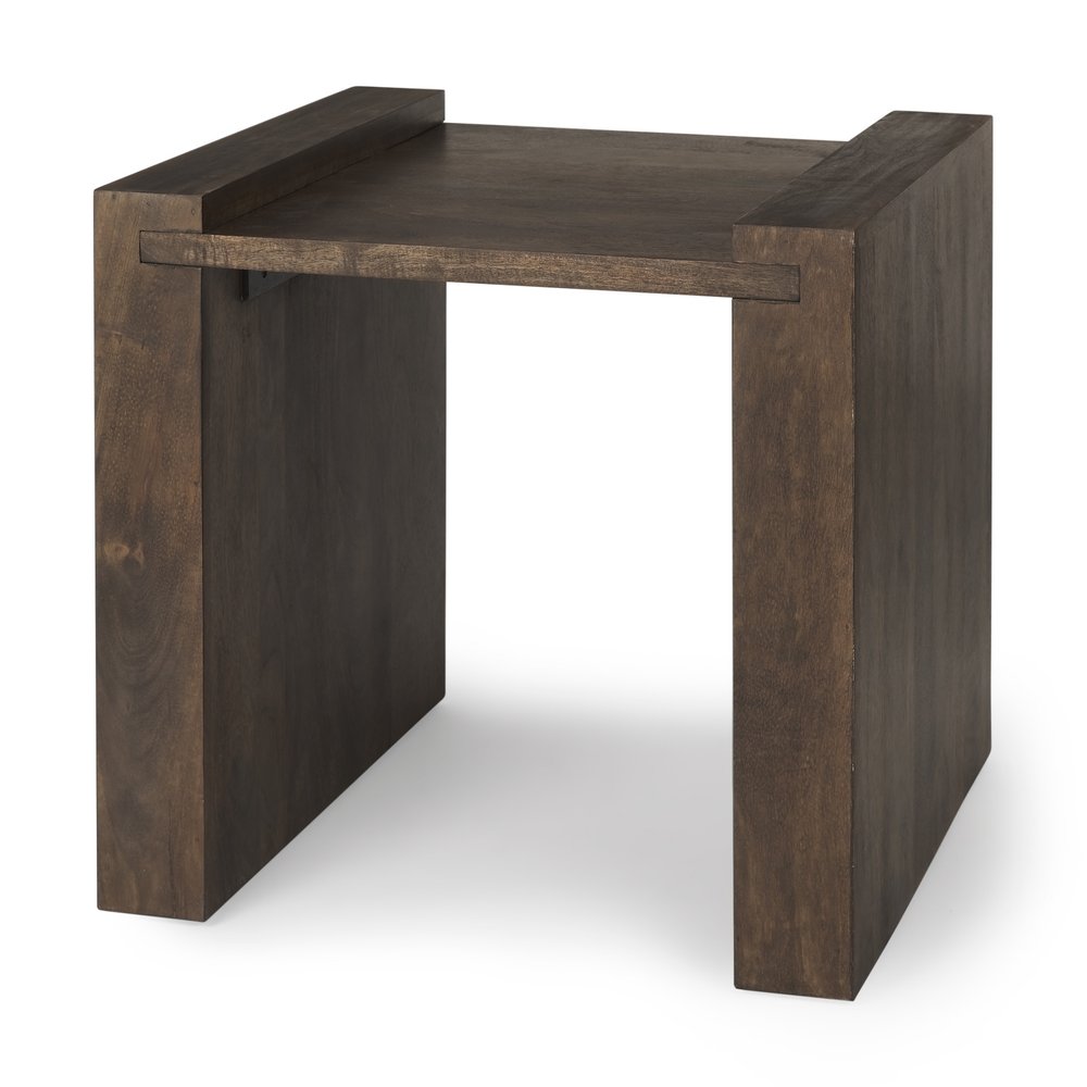 22" Espresso and Brown Solid Wood and Wood Tray Table