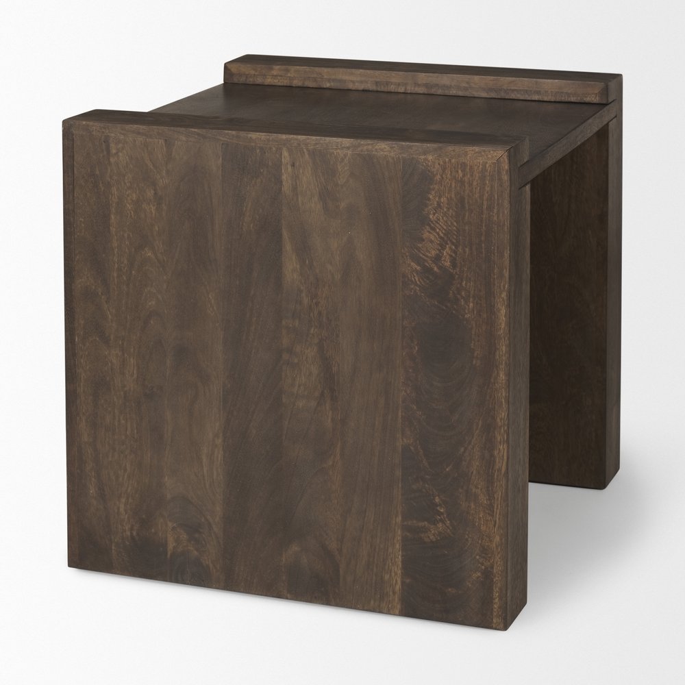 22" Espresso and Brown Solid Wood and Wood Tray Table
