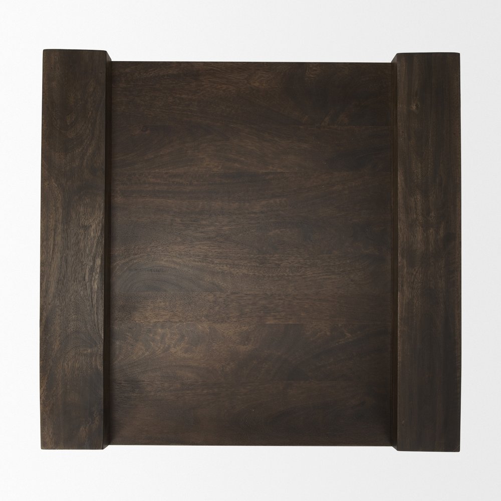 22" Espresso and Brown Solid Wood and Wood Tray Table