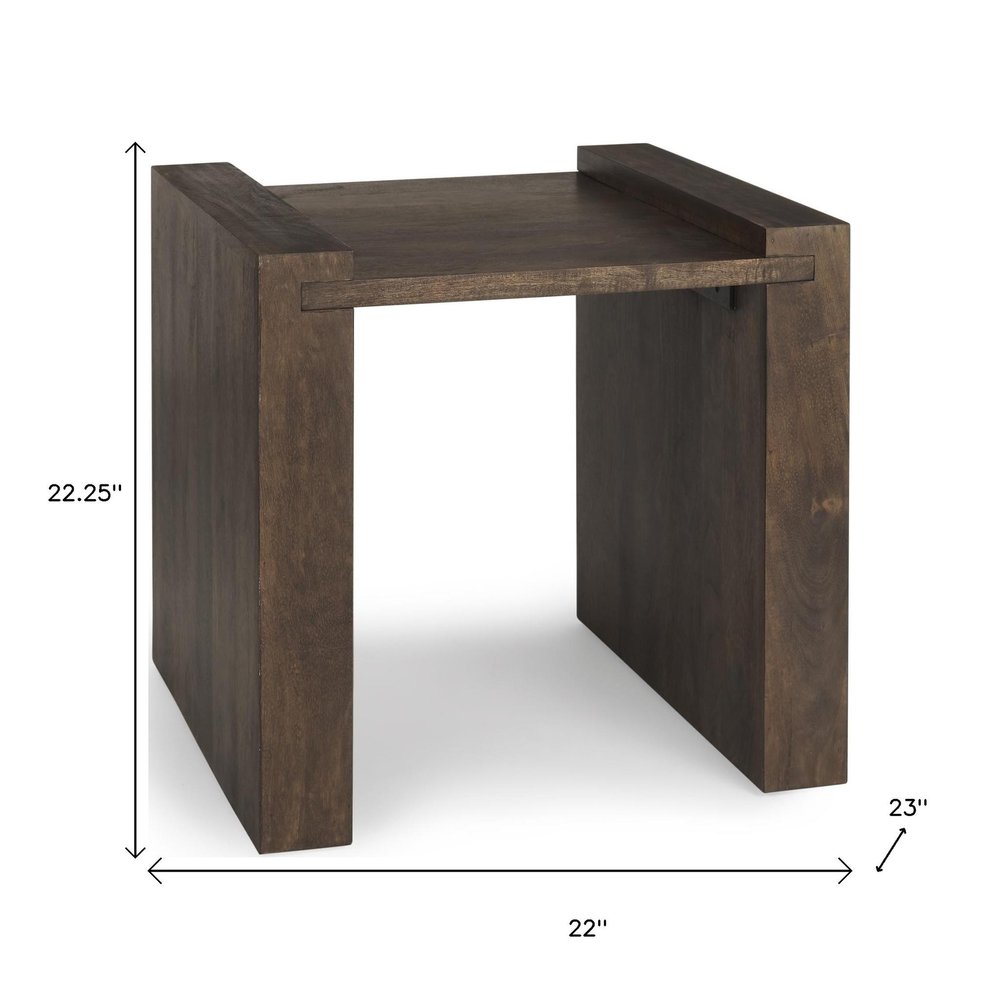 22" Espresso and Brown Solid Wood and Wood Tray Table
