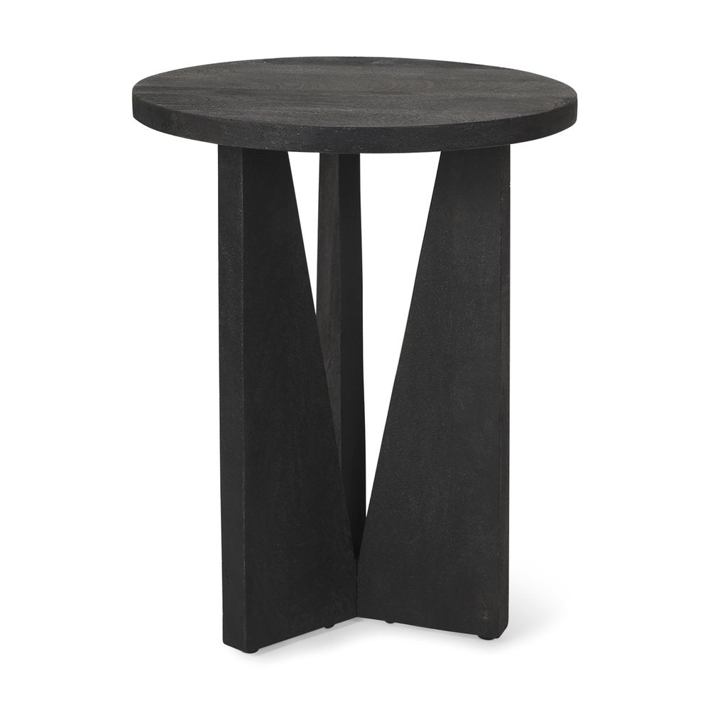 18" Black Solid Wood and Wood Tray Table